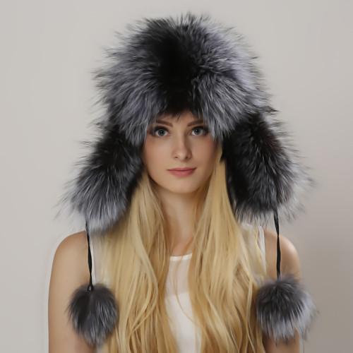Aviator Hat Women's Fur Hat Fluffy Brim & Earflap Womens Real Fox Fur Hat Headbands Caps Winter Autumn Fashion Raccoon fur cap