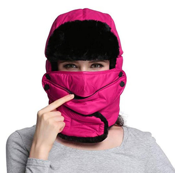 Russian Bomber Hats Women Men Winter Windproof Ski Hat With Ear Flaps And Mask Neck Warm Hats Trooper Trapper Cap Hunting Cap