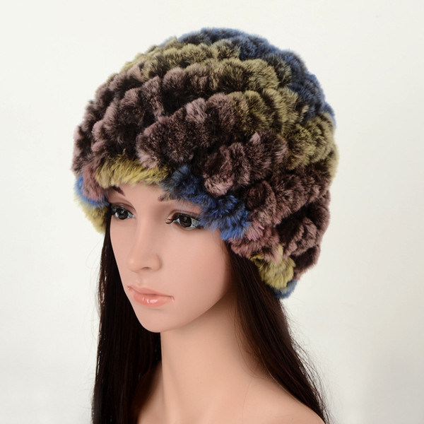 Real Fur Hat Rabbit Fur Hat Caps Ladies Outdoor Warm Flowers Braided Ladies Women For Autumn Winter Bonnet
