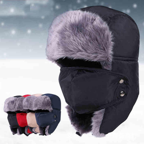 New Winter Faux Fur Hats Outdoor Windproof Thick Warm Snow Women Men Cap Face Mask Cycling Caps
