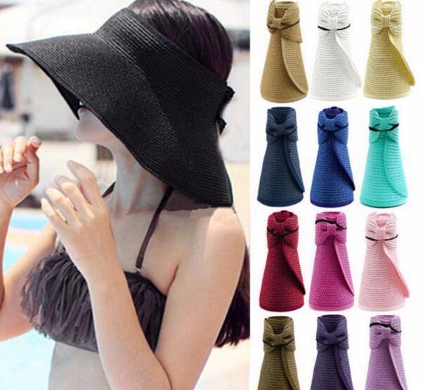 Multicolor foldable wide brim sunbonnet roll up sun visor hat Summer Straw Sun hat beach for women