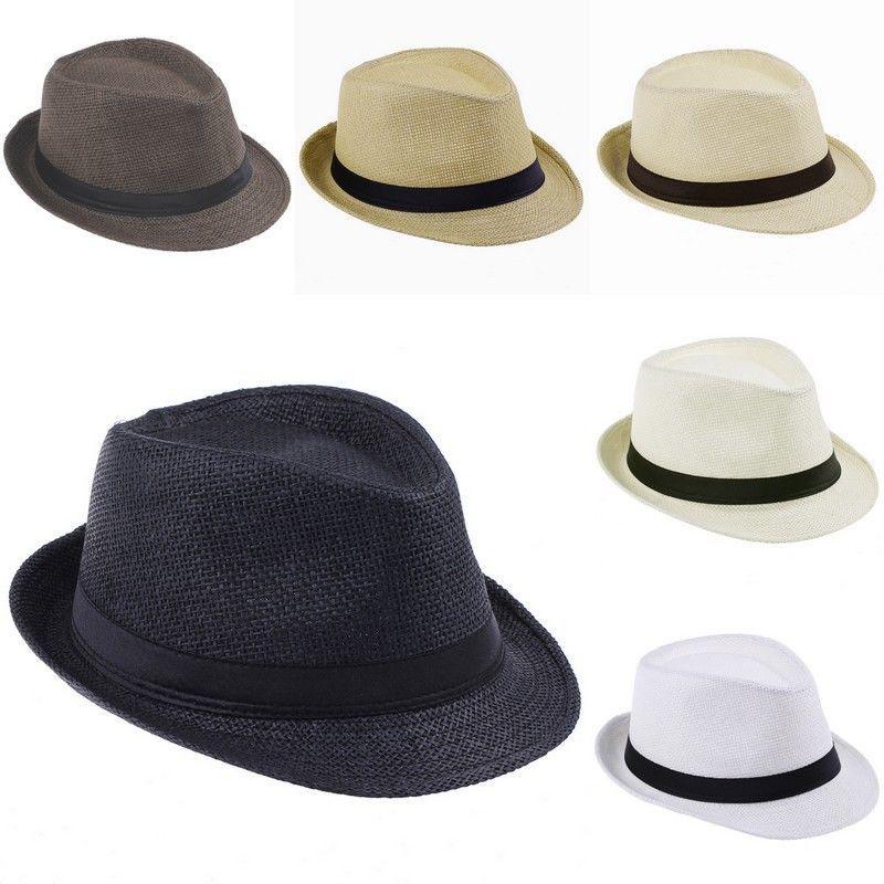 Fashion Unisex Trilby Gangster Straw Hat Summer Beach Hats Panama Sun Cap A Hat For Men Women