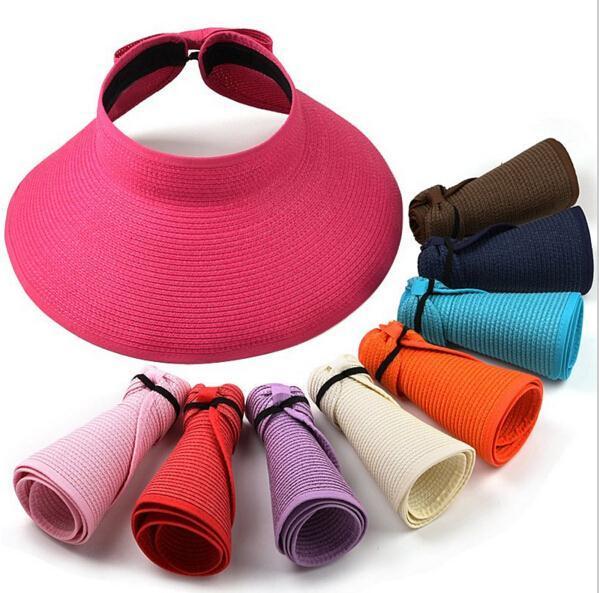 New Fashion Women Lady Foldable Roll Up Sun Beach Wide Brim Straw Visor Hat Cap IMC