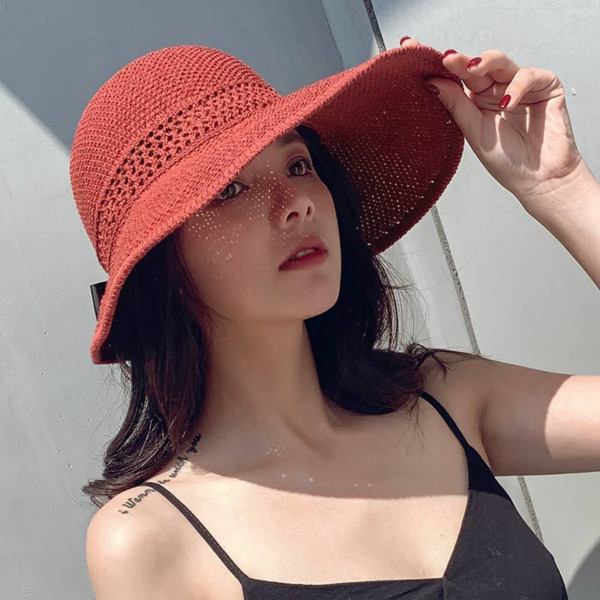 New Explosive Sun Hat Foldable Straw Hat Overhead Sunshade Hat Female Summer Butterfly Knot Trave