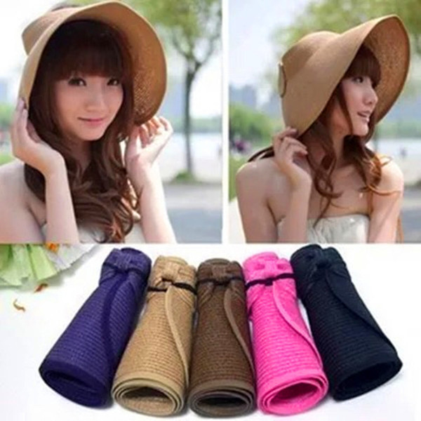 Summer Woman Portable Foldable Sun Hat Outdoor Large Brim Beach Cap Sun Visor Hats Outdoor Sports Tennis Cap