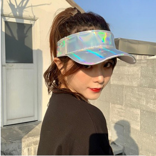 Laser empty top hat female reflective street European and American style cap summer sunscreen simple breathable topless baseball cap