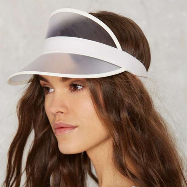 Summer Unisex Outdoor Transparent Plastic Empty Top Hat UV Visor Sun Hat PVC Empty Top Hat 10 Colors Elastic band Whoelsale