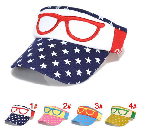 Hot sale 4 colors pentagram embroidery glasses empty hat children peaked cap lovely cartoon sunhat T3C0036