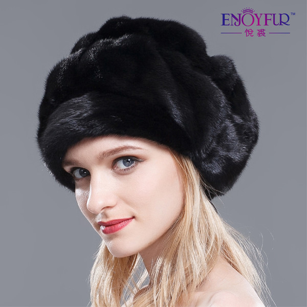 Wholesale-All  Visors with big  roses top for winter 2015 Russian ladies warm headgear hats luxury fashion good quality