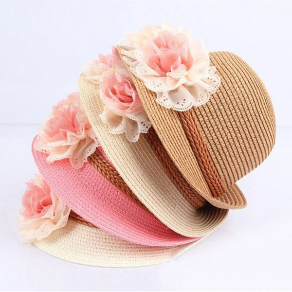 2018 New Summer Kids Floral Straw Hats Fedora Hat Children Visor Beach Sun Baby Girls Sunhat Wide Brim Floppy Panama For Girl