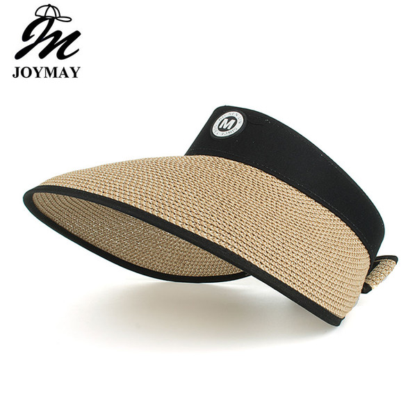 Joymay Women UV Sun Protective Roll-Up Summer Visor with backside bowknot Paper Straw Hat Beach Sun Hats C037