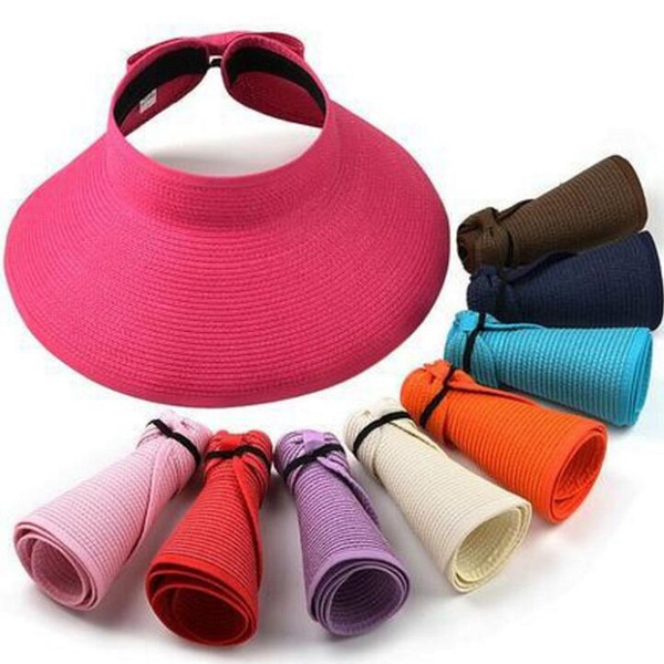 Spring Summer Visors Cap Foldable Wide Large Brim Sun Hat Beach Hats for Women Straw Hat Wholesale Chapeau