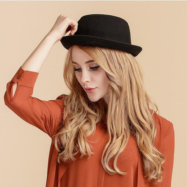 Women's Wool Bowler Hats Retro Style Derby Cloche Hats Winter Fedoras Caps Cute Trendy Wool Felt Bowler Derby Fedora Cap Vintage Bucket Hats