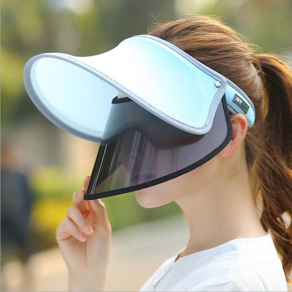 2019 Women Sun Hat Anti-uv Lens Adjust Hat Female Plastic Wide Brim Sun Hat Casual Summer Rotating Empty Top Plastic Visor Cap