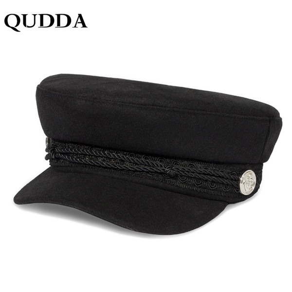 QUDDA Winter Hats For Women Men Octagonal Spring Cap Wool Button Caps Sun Visor Hat Gorras Casquette Touca Black Casual S18101708