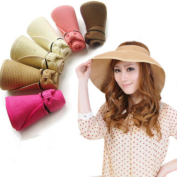 Summer colorful portable sun hat Sun UV protection empty caps large beach straw hat female sun hat folding