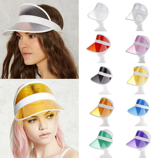 Fashion Transparent Visor Sun Hat Causal Candy Color Empty Top Plastic Sunshade Hat Outdoor Summer Beach Sport Hat TTA655