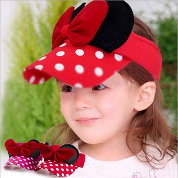 New Baby Children Visors Caps Mickey Empty Top Hat Cartoon Bowknot Caps Kids Solid Color Dot Caps Girls Sun Hat Children Summer Hat