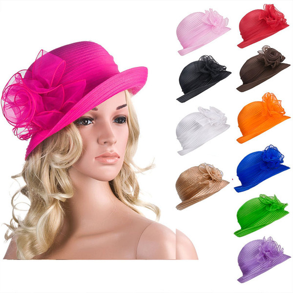 Solid Color Womens Summer flower Organza Dome Bowler Sun Hat Sunbonnet Kentucky Derby Tea Party A267