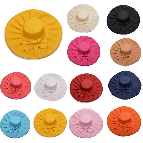 Linen Summer Womens Kentucky Derby Wide Brim Sun Hat Wedding Church Dress Sun Beach UV Protection Cap A047