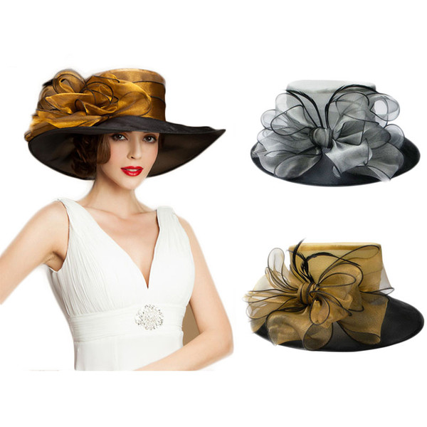 Noble Womens Tea Party Dress Hats Wide Brim Church Wedding Kentucky Derby Retro Floral Hat A045