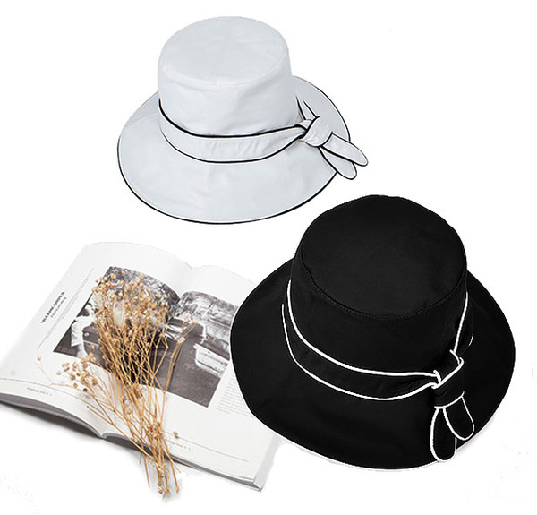 Stand Focus Women Floppy Bucket Hat Boonie Wide Brim Cap Outdoor Fashion Stylish Spring Summer Cotton Twill Elegant Knot