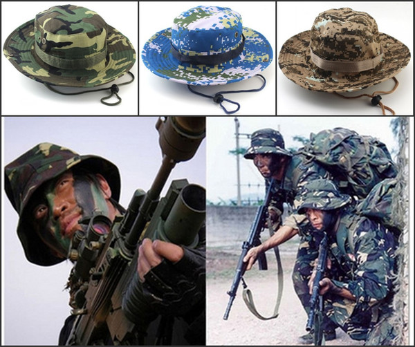 Designer Foldable Cotton Boonie Hat Sport Camouflage Jungle Military Cap Adults Mens Womens Cowboy Hats For Fishing Packable Army Bucket Hat