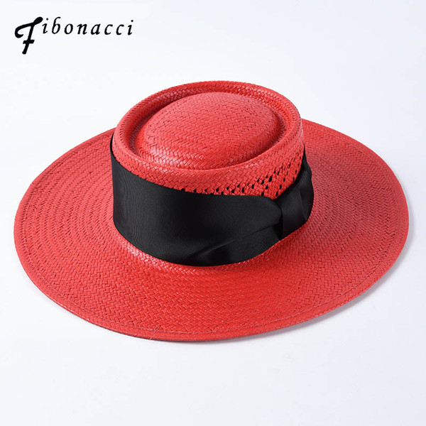 Fashion 2019 New Brand Quality Classic Bow Big Brim Sun Hat For Women Summer Felt Pork Pie Wide Brim Straw Beach Hats