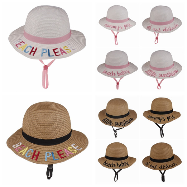 Cute Kids Straw Sunhat Summer Baby Letter Embroidery Sun Cap Creative Fisherman Bucket Cap Travel Beach Sun Hat TTA822