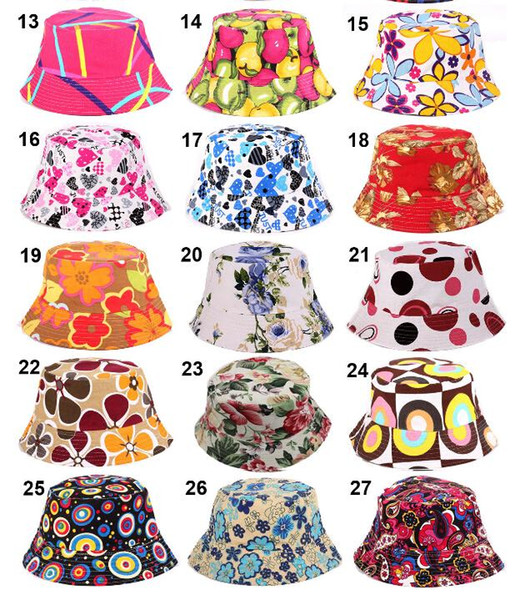 27 Colors 2016 New Fashion Women Summer Bucket Sunhat Wide Brim Flower Printing Basin Canvas Topee Hats Sun Protection Beanie Caps