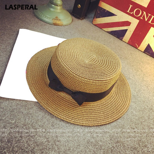 LASPERAL 2018 Classic Bowknot Straw Flat Sun Hat Women Fedora Summer Women Boater Beach Hat Female Casual Panama Lady Brand