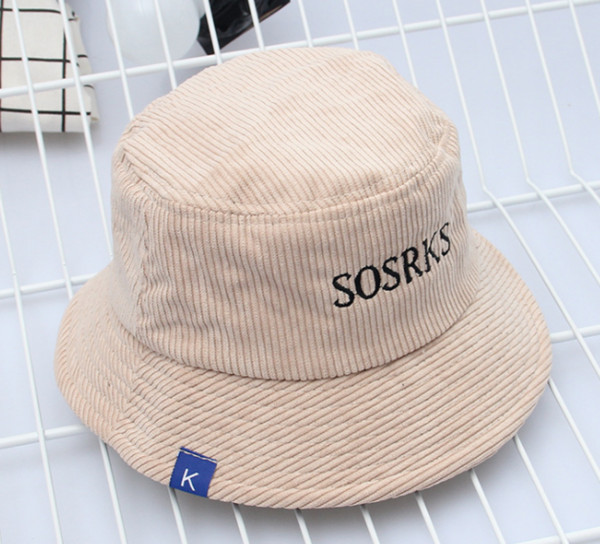 Hat female autumn and winter corduroy fisherman hat Korean version of Harajuku style casual wild letter embroidery basin cap male