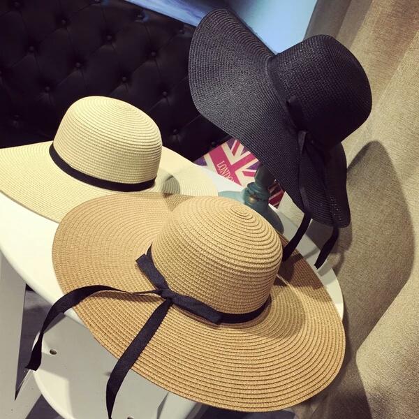 Outdoor hand-woven hat female summer new beach visor foldable beach holiday vacation straw hat big hat