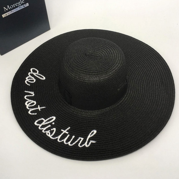 Aikoar 2018 Summer Large Brim Sun Hats Womens Fashion Sequins Letter do not disturb Embroidery Foldable Hat Bohemia Beach Fedora