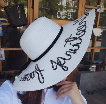 New hundred sequins, letter embroidery, large cornice sunshade cap, sunblock hat, beach hat, folding sun hat.