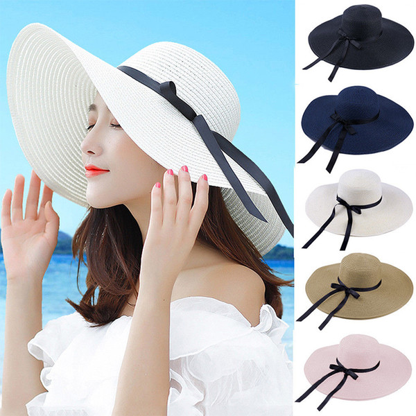 summer straw hat women big wide brim beach hats sun hat foldable sun block UV protection hat
