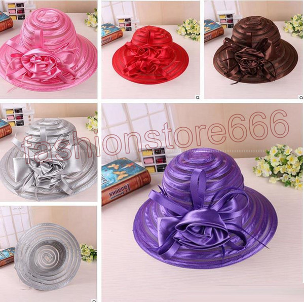 New Mesh Kentucky Derby Church Hats For Women High quality Organza Hat Wide Brim Flat Caps 5 Colors