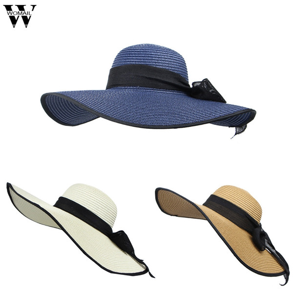 Womail Hat 1PC Women Cap Wide Large Brim Foldable Straw Cap Summer Beach Women Travel Floppy Sun Hat 2019 Mar21 Dropship