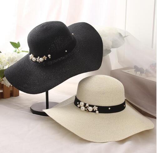 New Spring Summer Hats For Women Flower Beads Wide Brimmed Jazz Panama Hat Chapeu Feminino Sun Visor Beach Hat Cappello