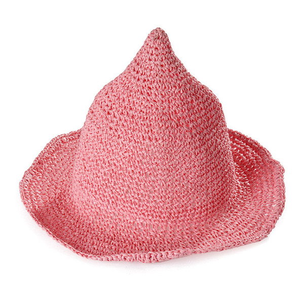 Wh Girls Straw Hat Children Sun outdoor summer Spring Baby kids Beach straw Caps Hand-woven Witch Spiky Sunscreen Visor Rrass Braid Hat