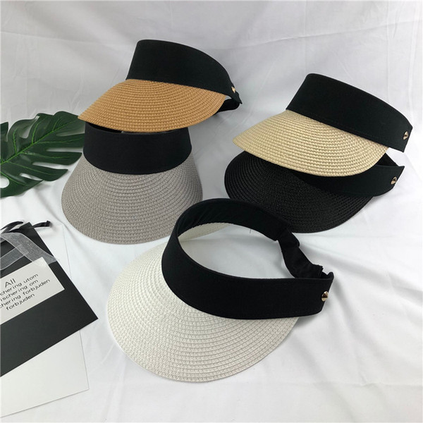 Women Straw Sun Visor Hat Wide Brim Foldable Empty Top Beach Tennis Cap Summer Fashion 10pcs/lot