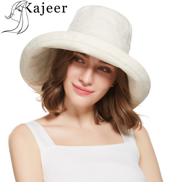 Kajeer Ladies Casual Summer Beach Wide-brimmed Fisherman Hat Women Fashion Cotton Linen Simple Solid Color Knot Flat Bucket Cap
