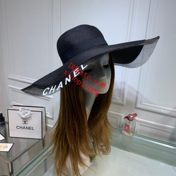 2019 organza hats High-grade screen yarn splicing black and white on the new listing beach of eaves Recommend