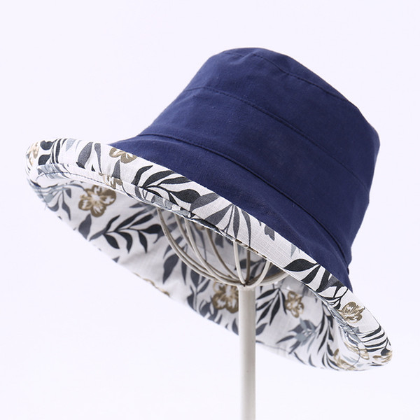 Reversible Summer Hat Women Cotton Floral Print Double Sides Casual Sun Hats Girls Foldable Holiday Beach Hat Anti-UV Wide Brim