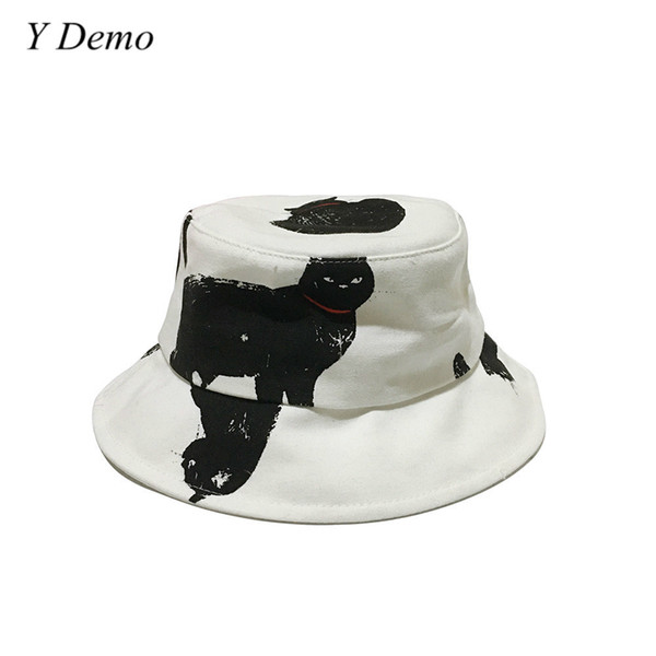 New Lovely Black Cat Fisherman Hat Outdoors Sunscreen Bucket Hat