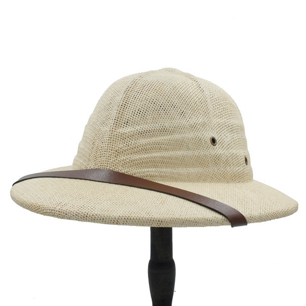 Novelty Toquilla Straw Helmet Pith Sun Hats For Men Vietnam War Army Hat Dad Boater Bucket Hats Safari Jungle Miners Cap 56-59CM