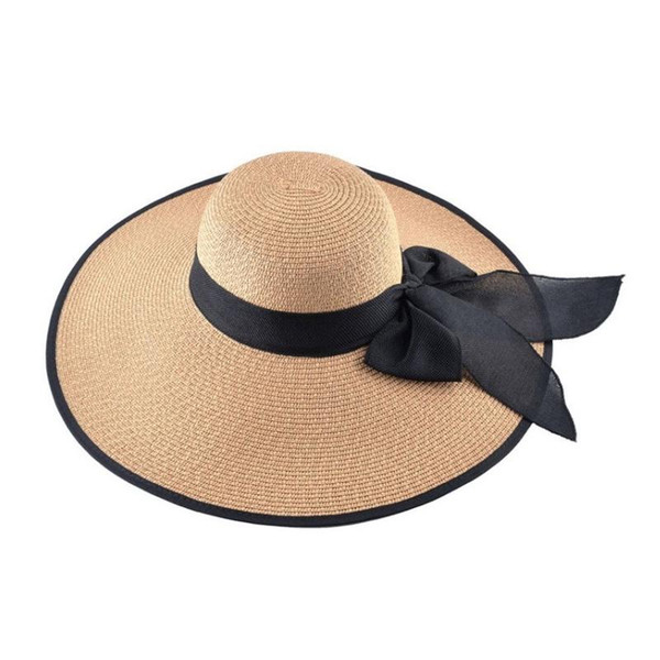 Aikoar 2018 Women Big Brim Boader Sun Hat with Ribbon Fashion Ladies' Retro Natural Wheat Straw Beach Hat for Holiday Vacatio