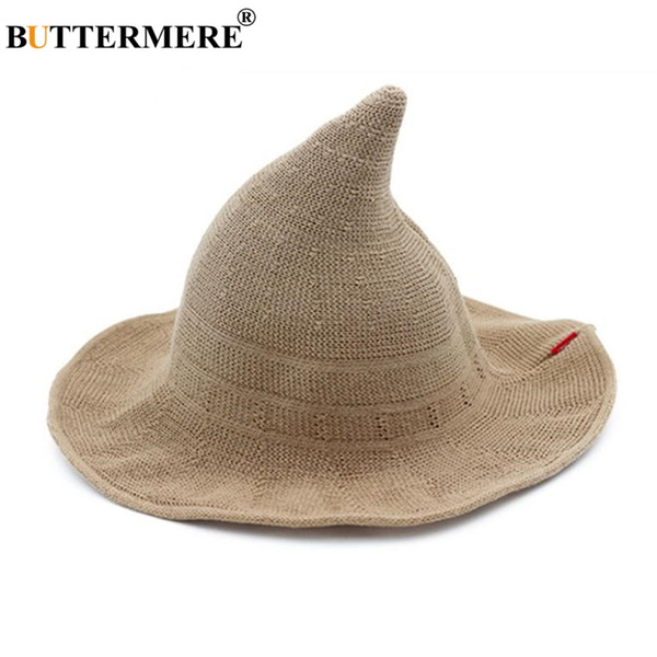 BUTTERMERE Women Witch Hat Knitting Bucket Hat Korean Ladies Wizard Wide Brim Female Fishing Khaki Black Ray Pink Beige