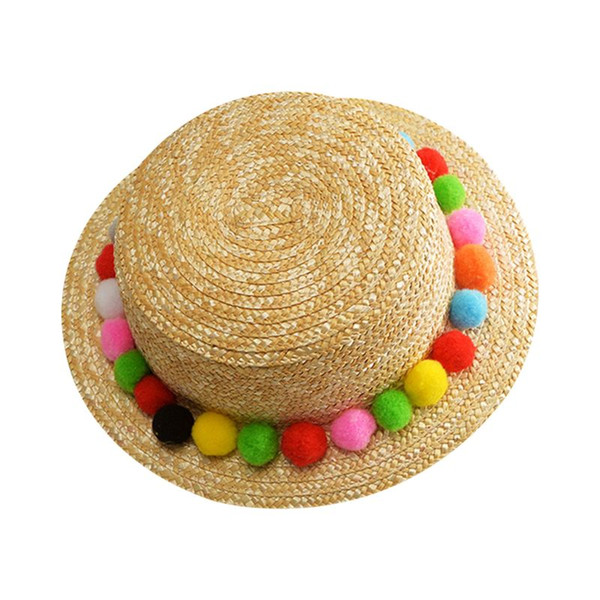 Straw Sun Visor Hat Womens Summer Boho Sweet Rainbow Colorful Pompom Ball Braided Fringed Tassels Wide Brim Beach Caps Korean