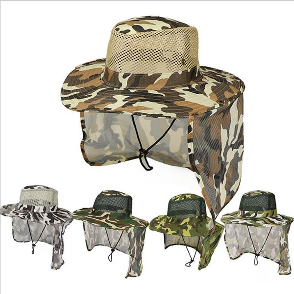 Boonie Hats Outdoor Camouflage Caps Sport leaf Jungle Military Cap Fishing Hats Sun Screen Gauze Cap Cowboy Packable Army Bucket Hat LT120